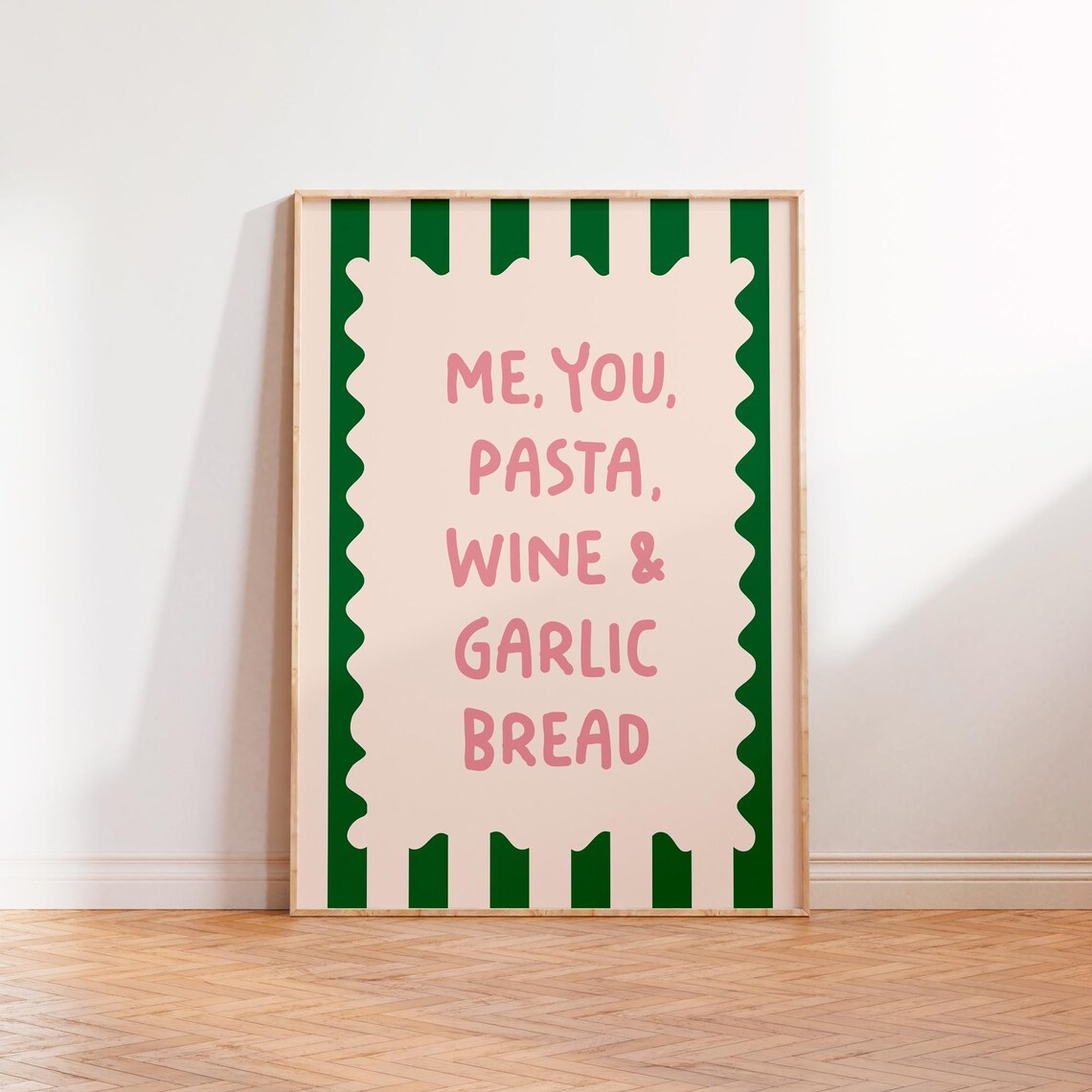 Me You Pasta Wine Garlic Bread Quote Art Print