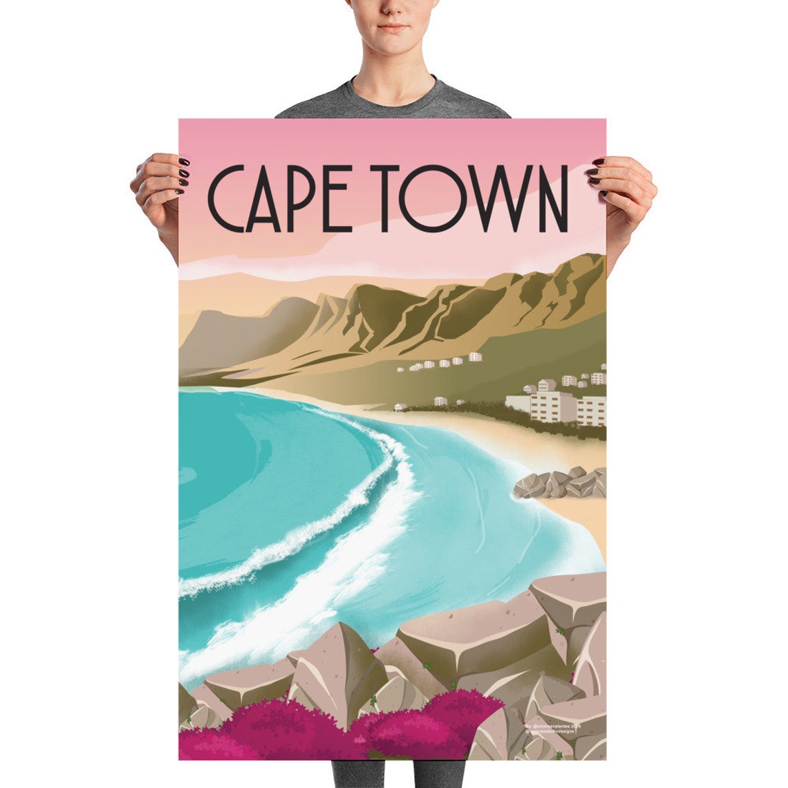 Cape Town Beach Mountains Table Mountain Sunset Travel Poster - Image 2