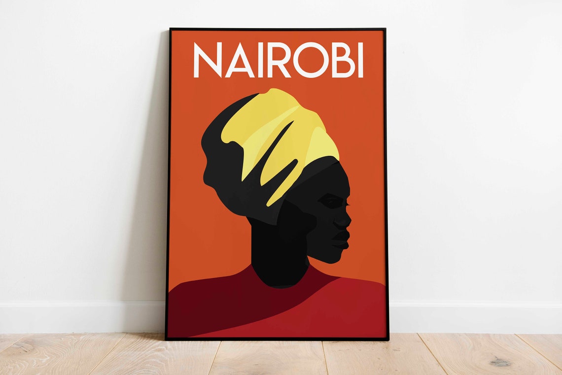 Nairobi Kenya African Woman Profile Modern Graphic Travel Poster