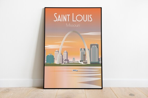 Saint Louis Missouri Gateway Arch Sunset Skyline Travel Poster
