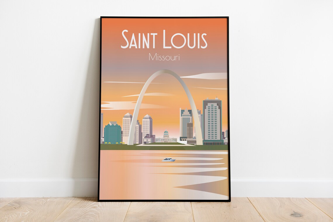 Saint Louis Missouri Gateway Arch Sunset Skyline Travel Poster