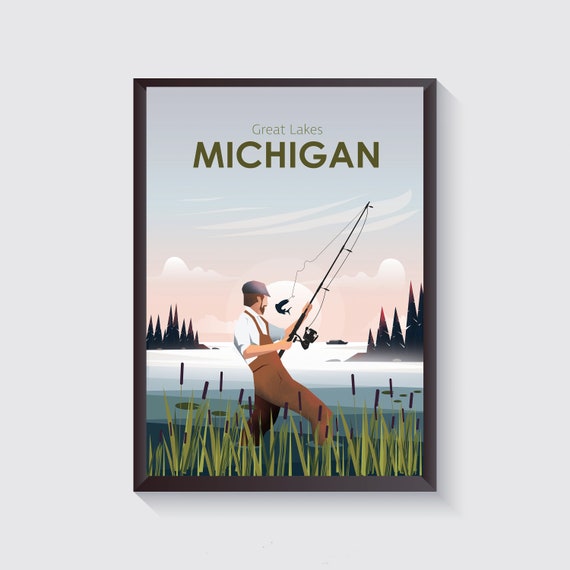 Great Lakes Michigan Vintage Style Poster Michigan Tourism Suttons Bay Michigan Poster Vintage Wall Decor Vintage Wall Art