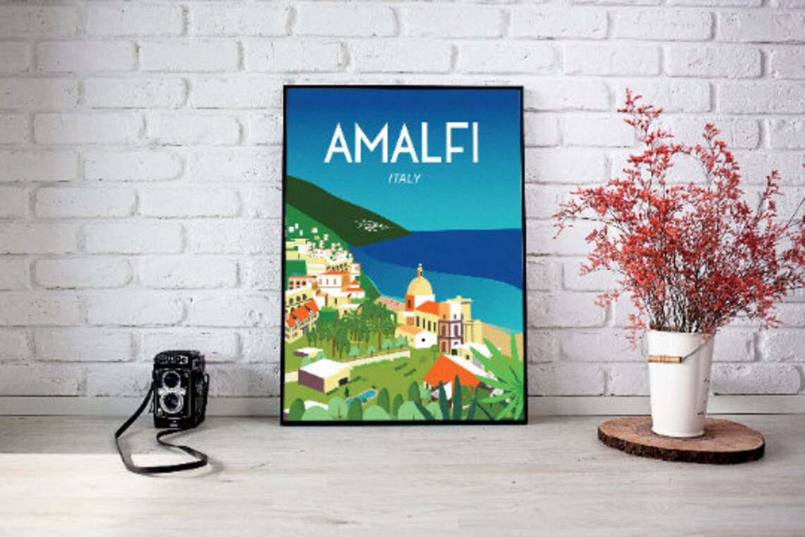 Amalfi Italy Travel Poster Amalfi Coast Town Cathedral Sea View
