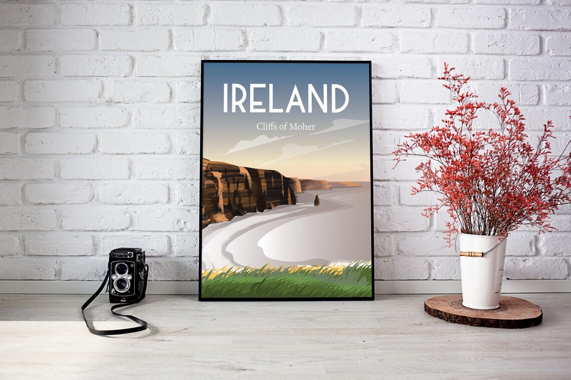 Ireland Cliffs of Moher Coastal Sunset Illustration Travel Poster - Image 2