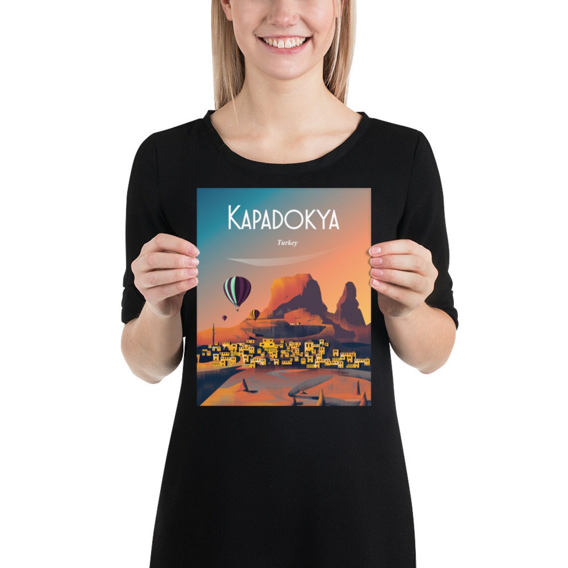 Cappadocia Turkey Hot Air Balloons Cave Town Sunrise Travel Poster - Image 2