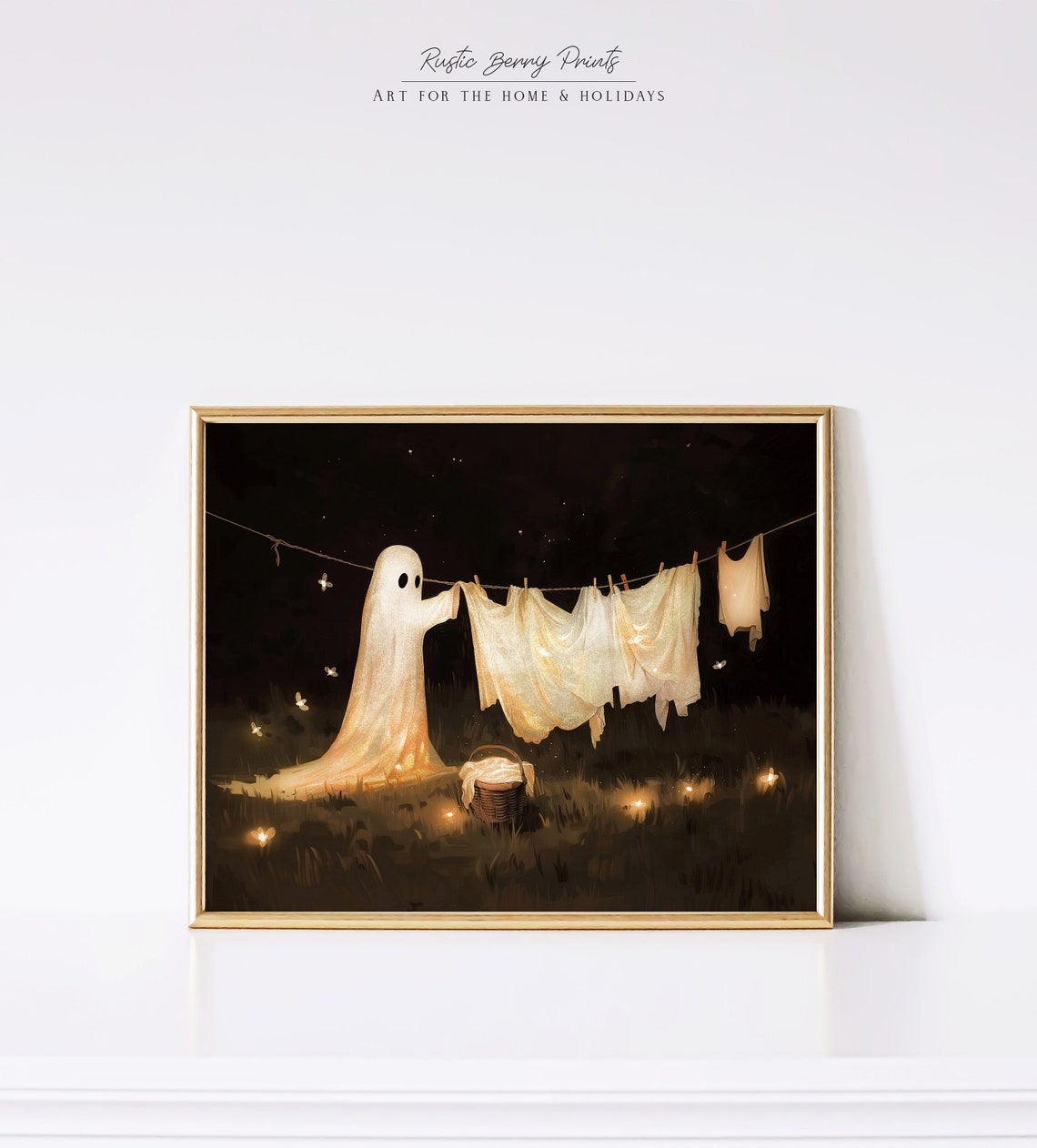 Glowing Ghost Hanging Laundry Firefly Night Magic Halloween Wall Art