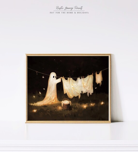 Glowing Ghost Hanging Laundry Firefly Night Magic Halloween Wall Art