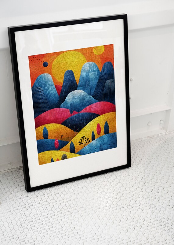 Vivid Colorful Abstract Mountain Sunset Modern Landscape Poster