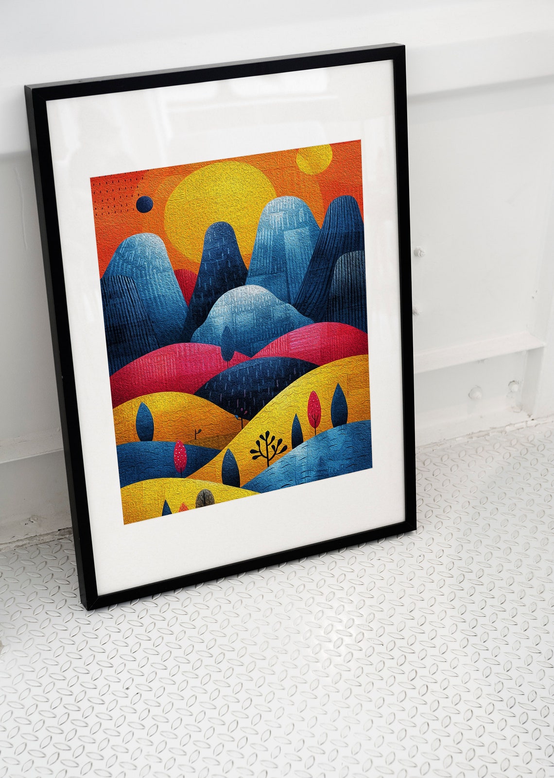 Vivid Colorful Abstract Mountain Sunset Modern Landscape Poster