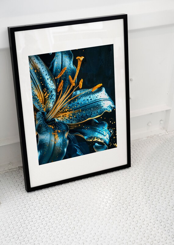 Black Gold Lily Flower Oil Painting Style Elegant Floral Botanical Poster
