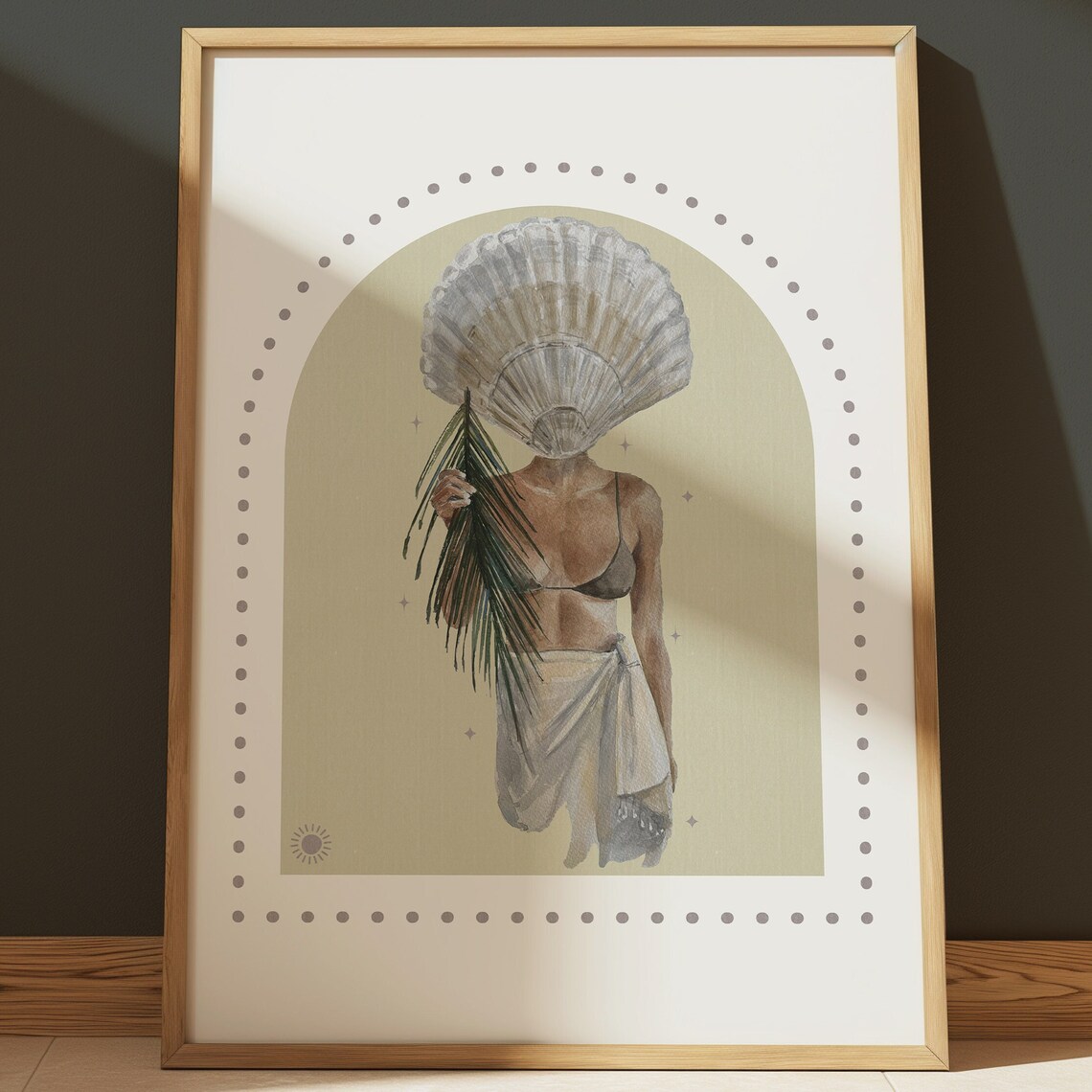 Seashell Woman Watercolor Beach Boho Palm Frond Bikini Summer Poster