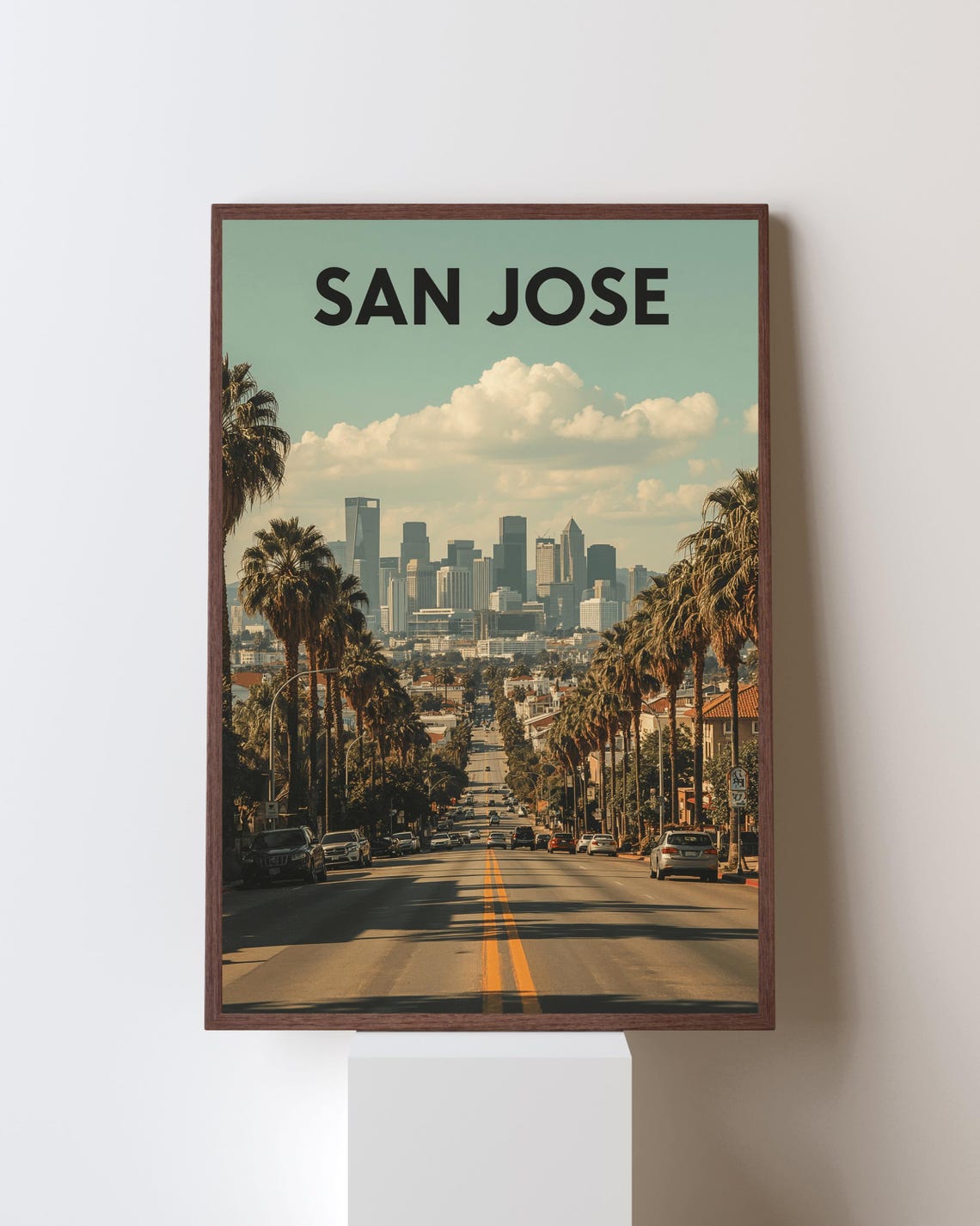 San Jose California Palm Street Downtown Skyline Retro Poster