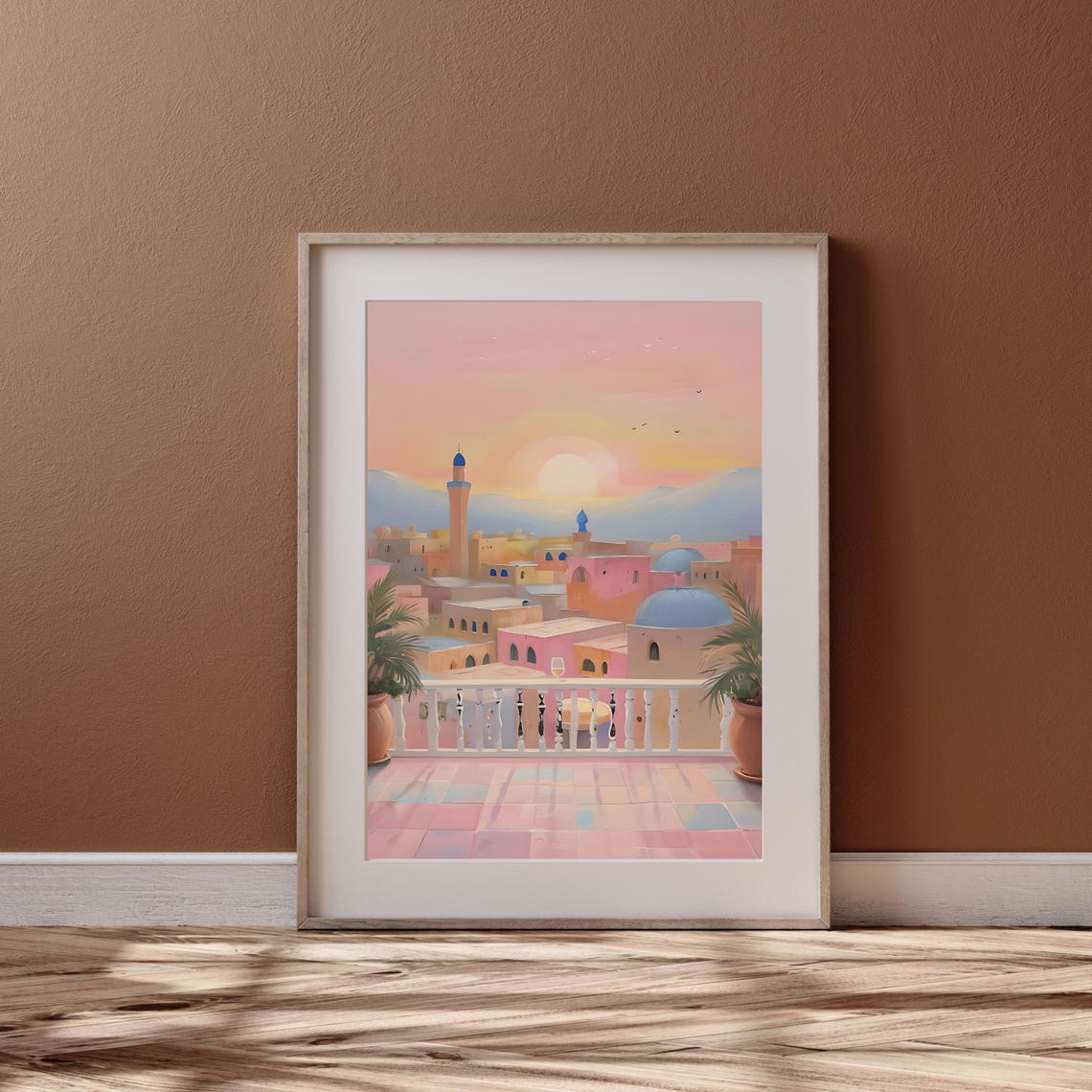 Arabian Sunset Balcony Pastel Middle East Cityscape Art Poster