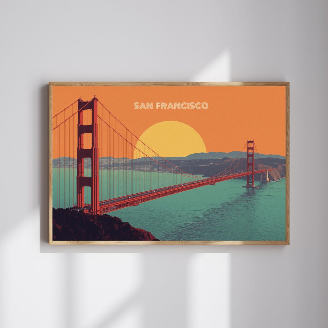 Golden Gate Bridge San Francisco Retro Sunset Travel Poster Art