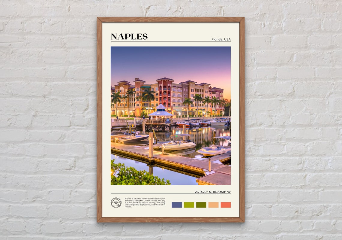 Naples Florida USA Evening Marina Sunset Harbor Travel Poster