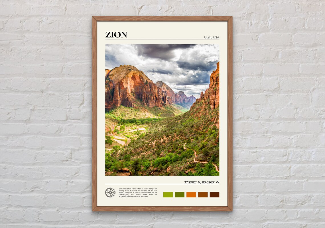 Zion National Park Travel Poster, United States Print