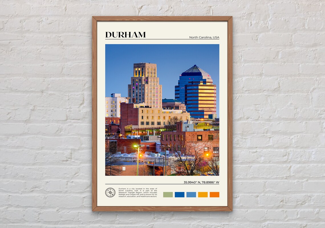 Durham North Carolina USA Downtown Skyline Dusk Photo Poster
