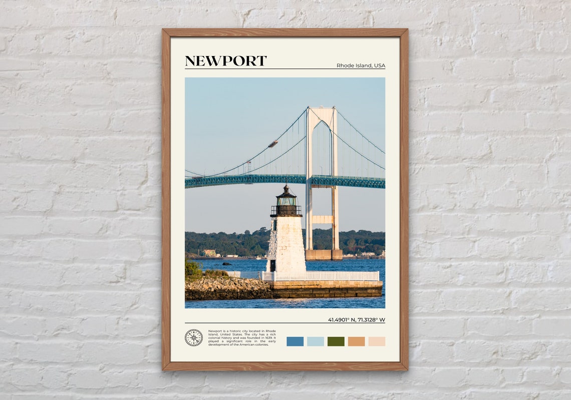 Historic Newport Rhode Island Lighthouse Bridge Harbor Photo Poster