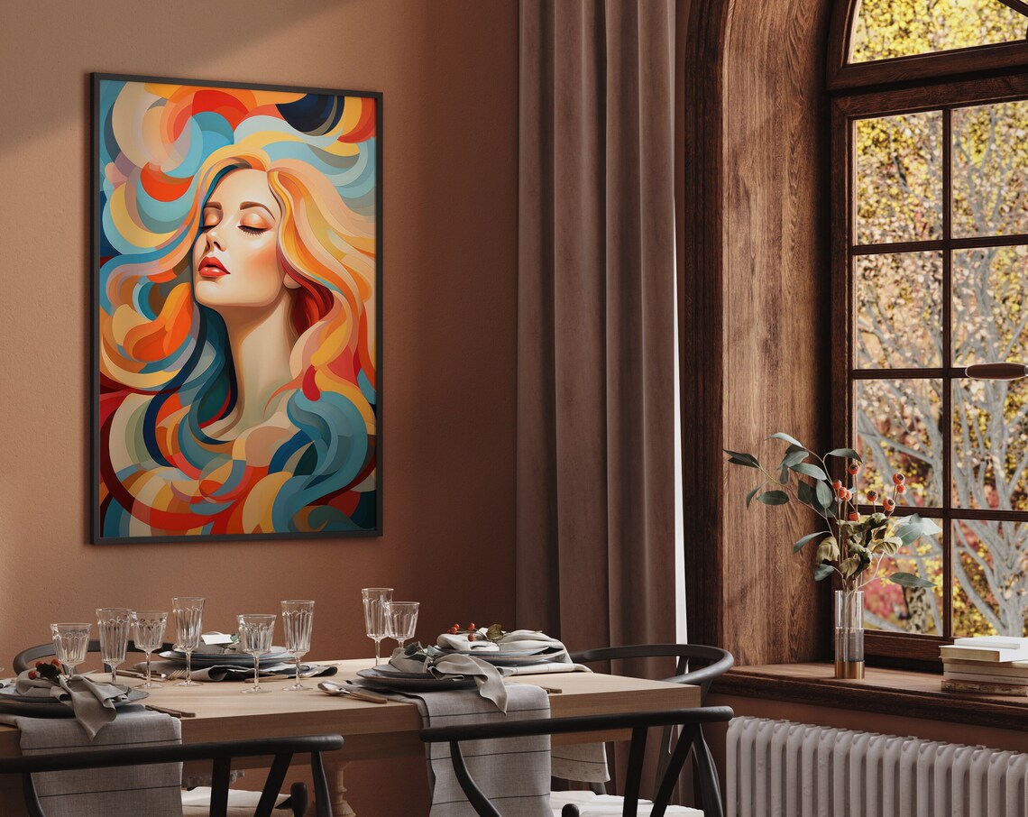 Serene Woman with Flowing Rainbow Hair Abstract Beauty Poster - Image 6