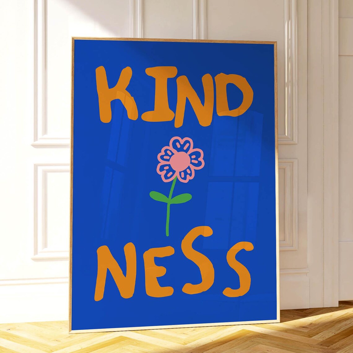 Kindness Bold Orange Floral Motivational Typography Wall Poster