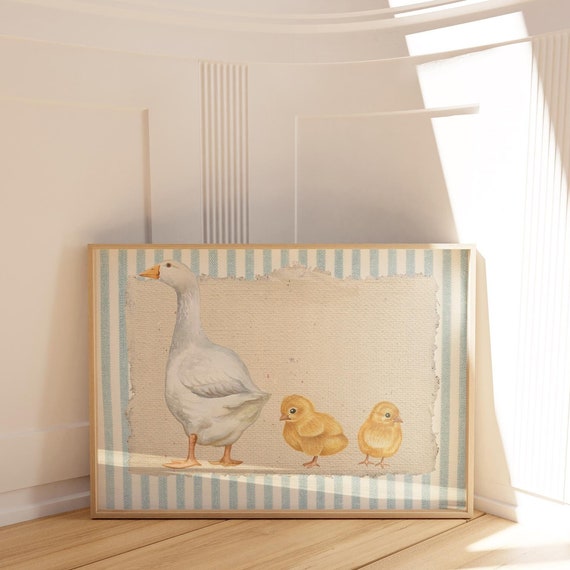 Penelope Striped Mother Goose Horizontal Print Wall Art Nursery Botanical Cottage Core Decor Wall Art Farmhouse