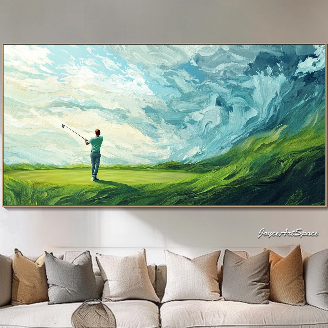 Large Golf Sports Wall Art Original Abstract Oil Painting On Green Wall Art Texture Wall Art Modern Living Room Wall Art Oil Painting