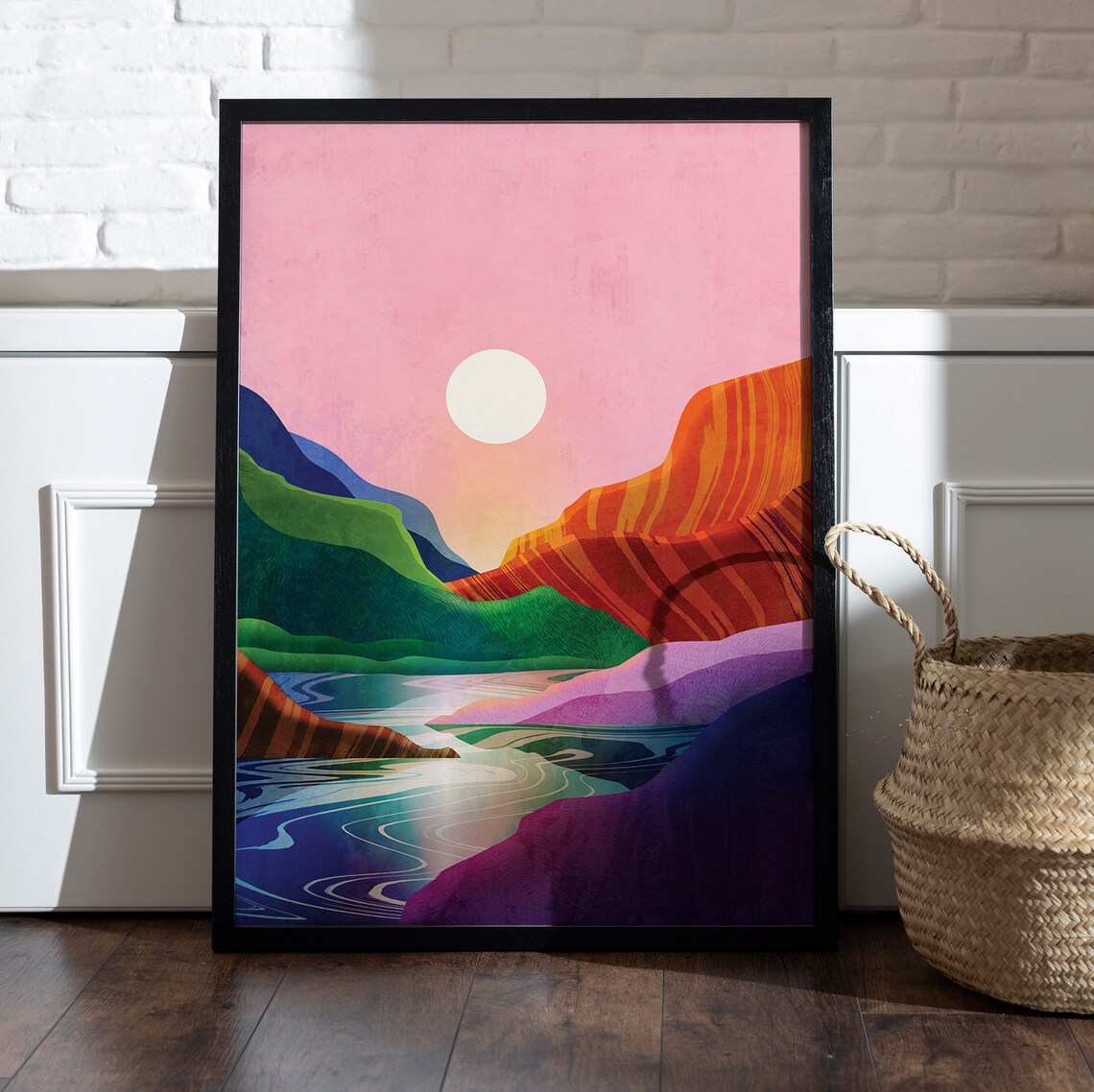 Colorful Sunset Mountain River Landscape Art Poster for Living Room - Image 4