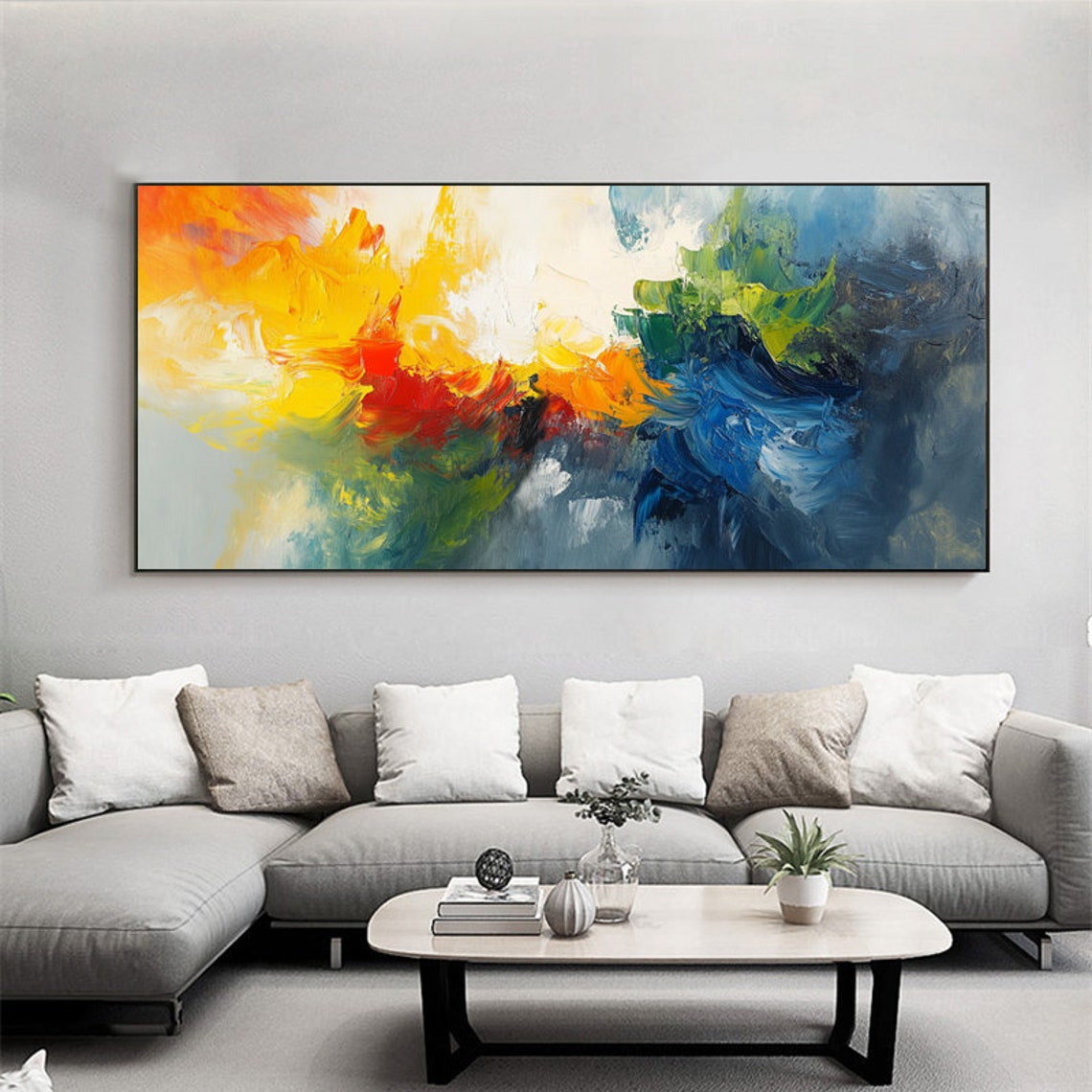 Warm And Cool Tones Abstract Brushstroke Hand Painted Oil Art Poster - Image 4