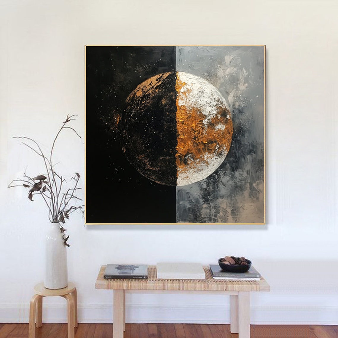 Black Gold Earth Planet Abstract Celestial Space Art Painting Poster - Image 6