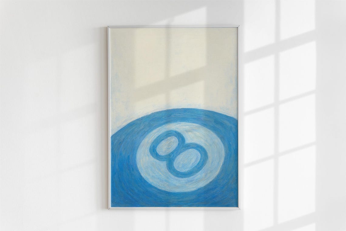 Lucky 8 Ball Trendy Minimalist Blue Retro Kitchen Wall Poster