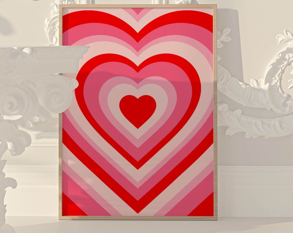Concentric Red and Pink Hearts Y2K Preppy Aesthetic Pop Art Poster