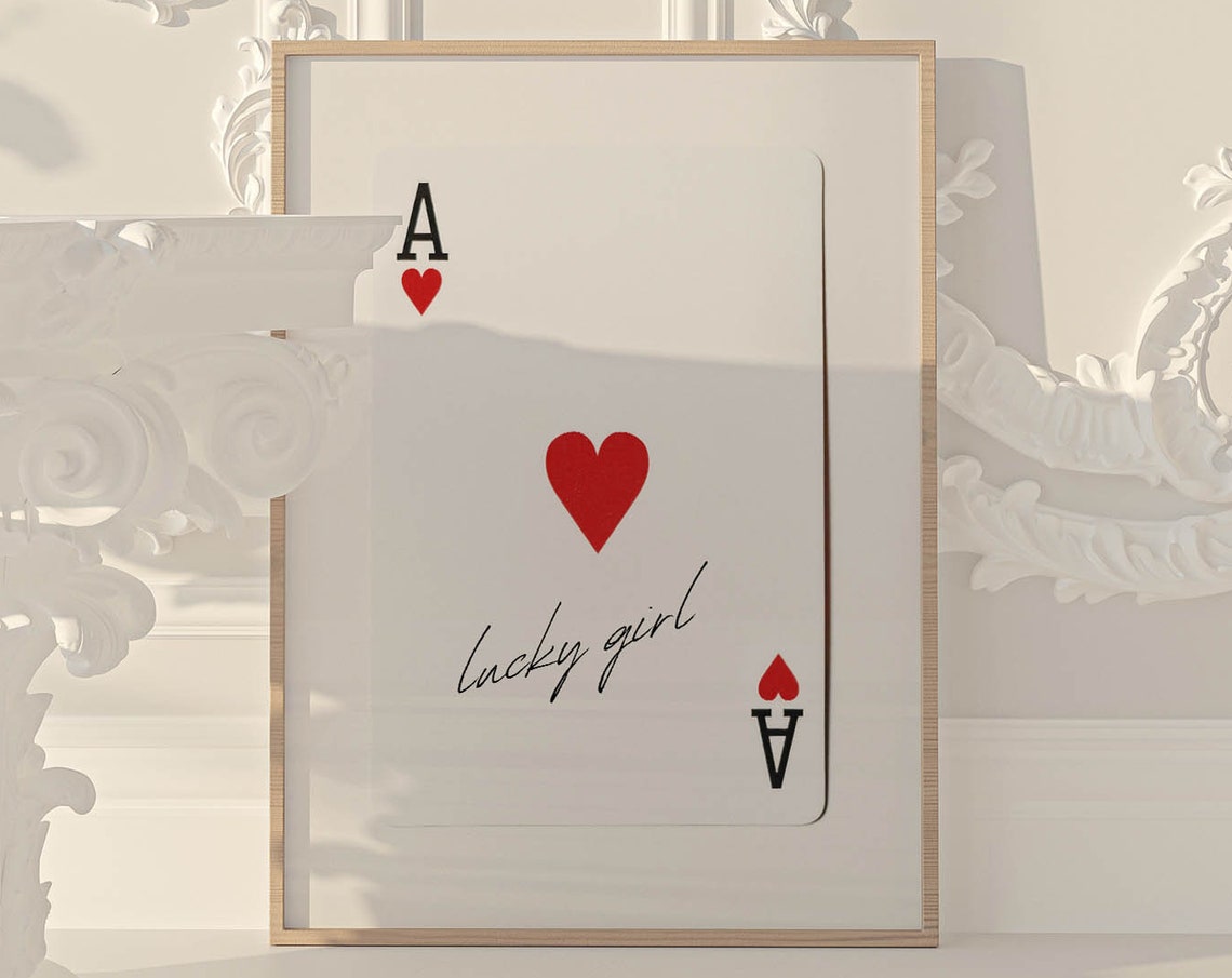 Ace Of Heart Lucky Girl Wall Art Trendy Apartment Decor Trendy Art Lucky You Print Aesthetic Wall Decor Lucky You Wall Art Dorm Room Decor