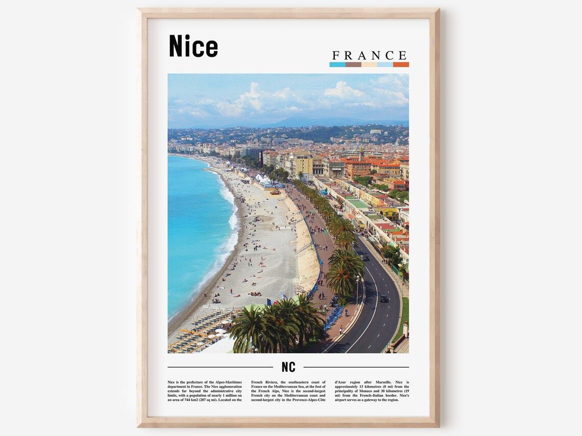 Nice France Beach Promenade Aerial View Riviera Travel Poster