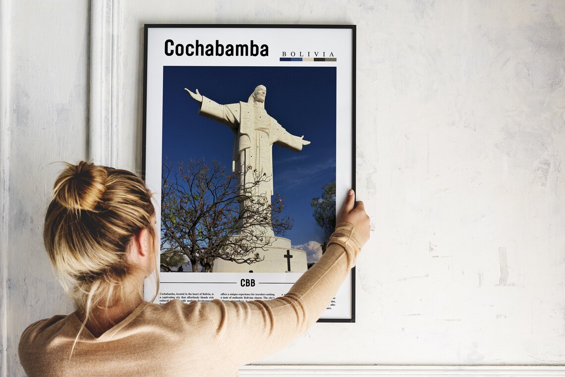 Cochabamba Bolivia Christ Statue City Hilltop View Travel Poster - Image 2