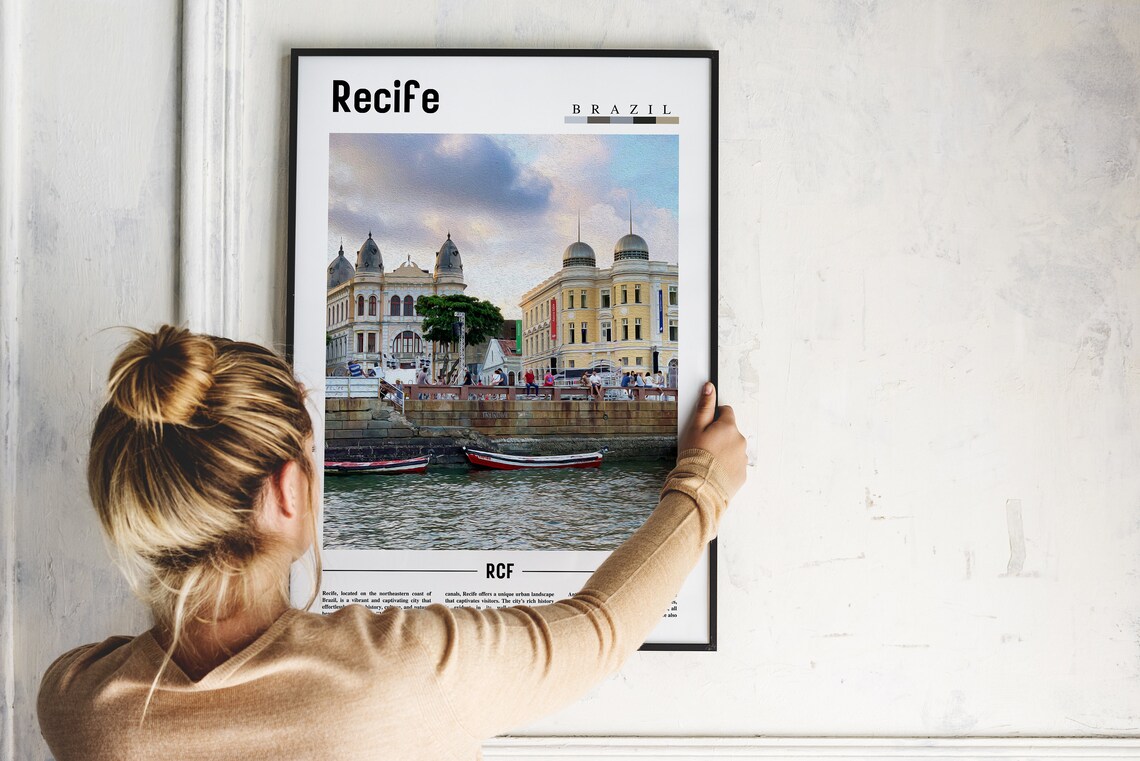 Recife Brazil Historic Waterfront Buildings Boats Travel Poster - Image 2