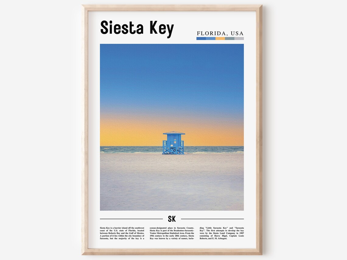 Siesta Key Florida Lifeguard Tower Sunset Beach Travel Poster