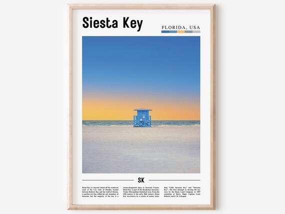Siesta Key Florida Lifeguard Tower Sunset Beach Travel Poster