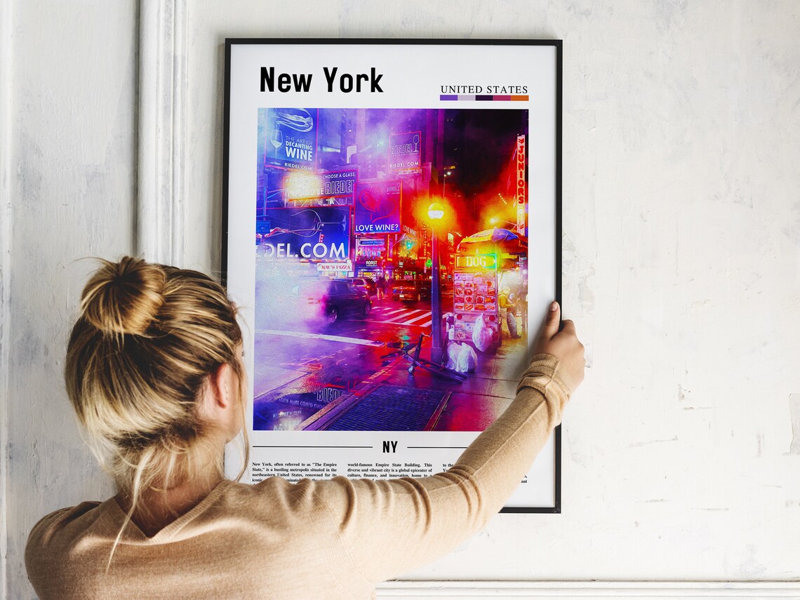 New York Times Square Neon Night Lights Modern Photo Travel Poster - Image 2
