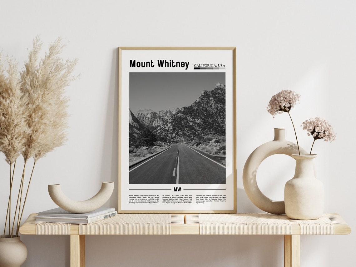 Mount Whitney California USA Black and White Mountain Travel Poster - Image 3
