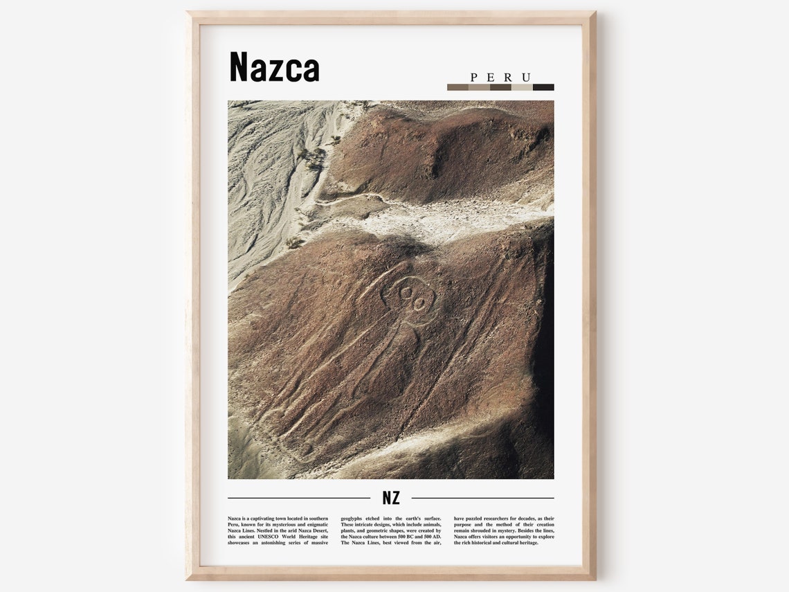 Nazca Lines Peru Aerial Geoglyph Ancient Desert Landmark Travel Poster