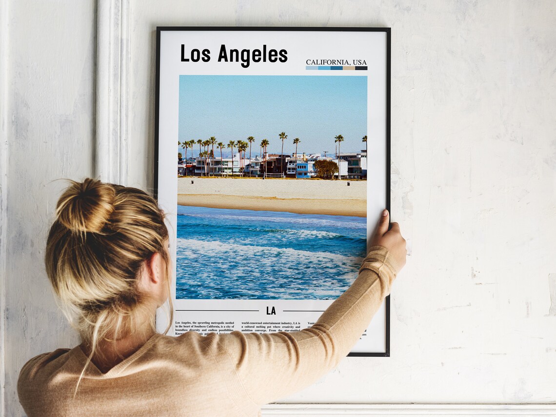 Los Angeles California Sunny Palm Lined Beach Ocean Travel Poster - Image 2