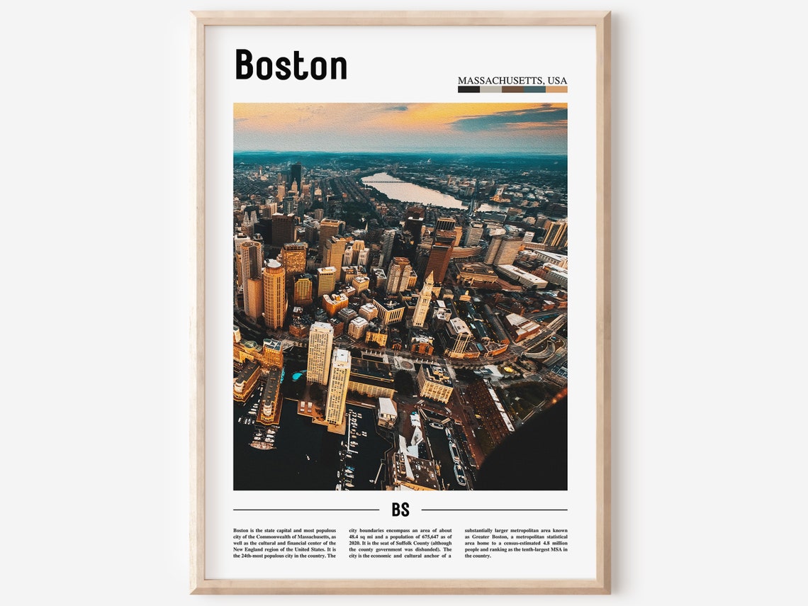 Boston Massachusetts Sunset Skyline Aerial Travel Photo Poster