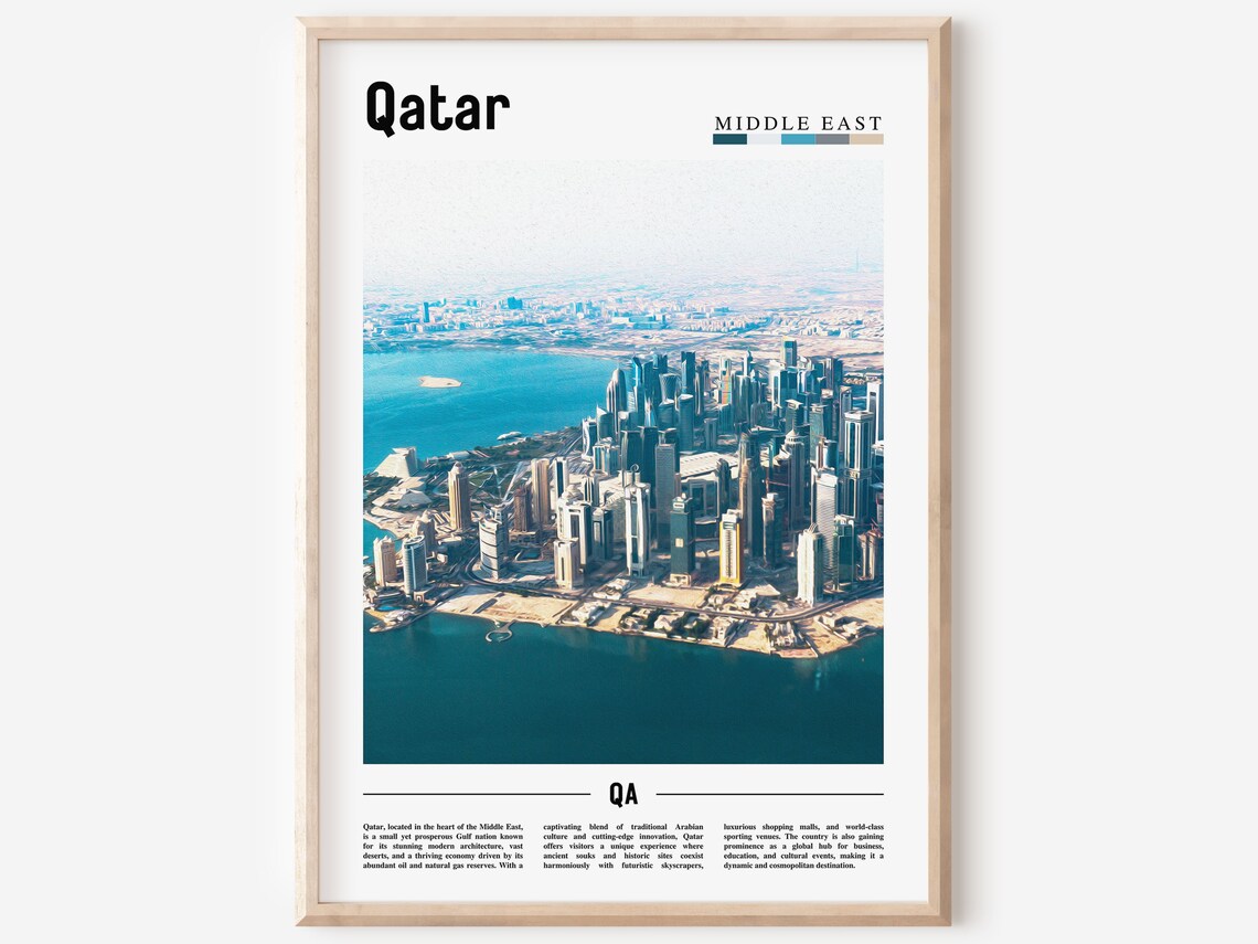 Qatar Doha Skyline Aerial Cityscape Middle East Travel Poster