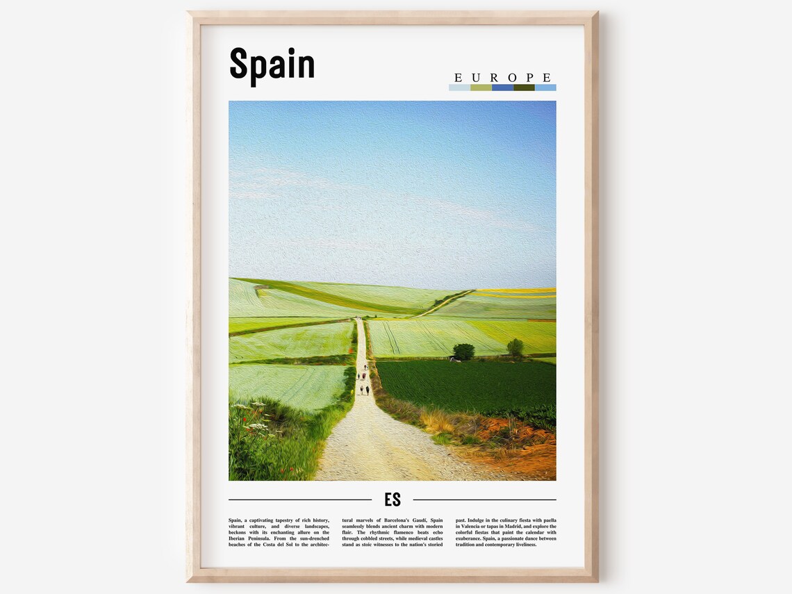 Spain Europe Green Countryside Road Minimalist Travel Poster