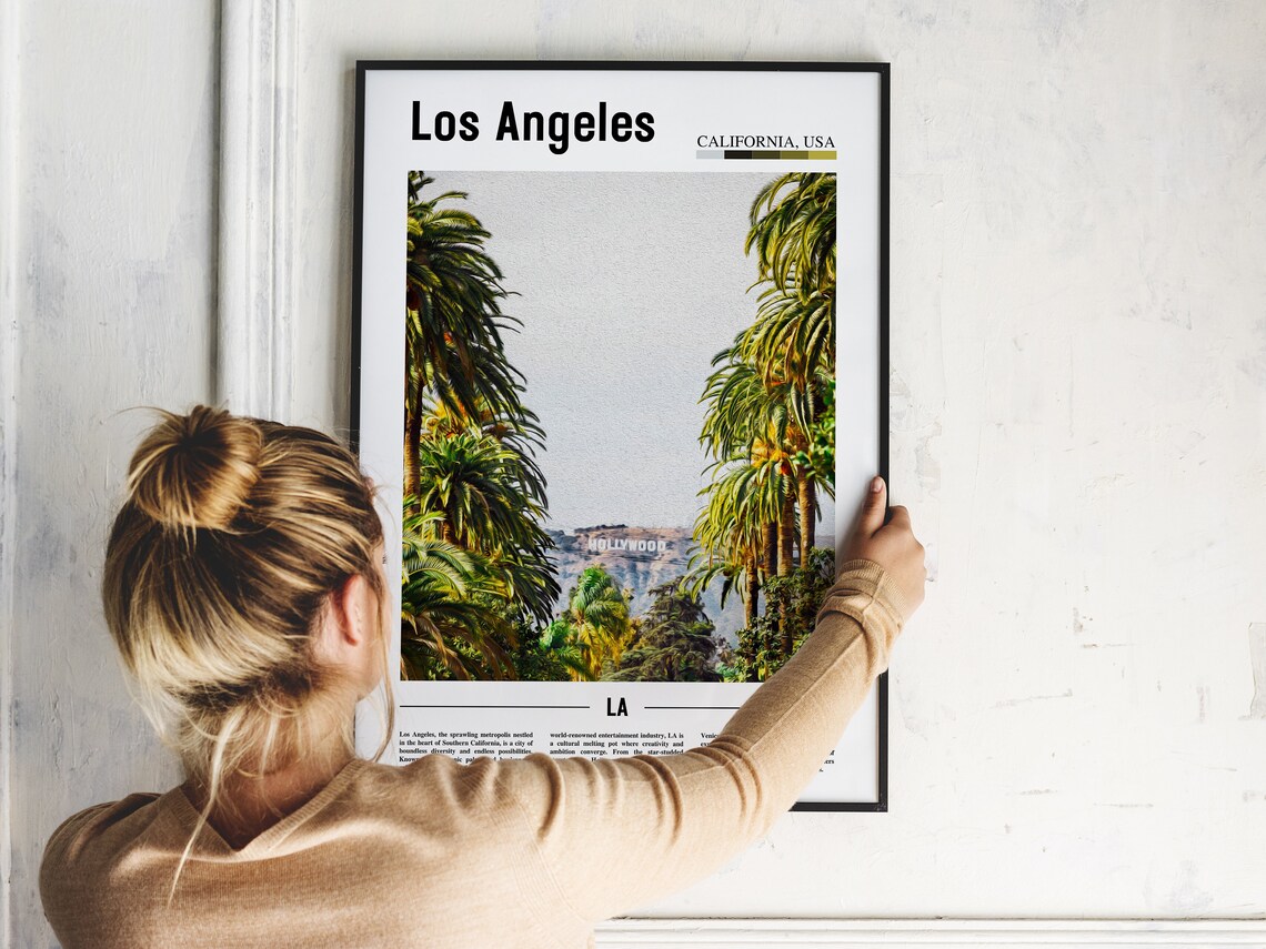 Los Angeles Hollywood Sign Palm Trees California Travel Wall Art - Image 2