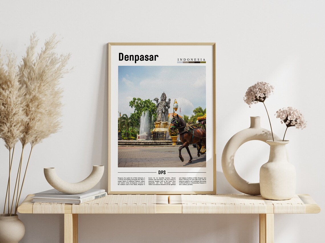 Denpasar Indonesia Horse Carriage Fountain Bali Travel Poster - Image 3