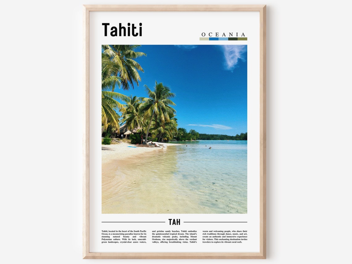 Tahiti Poster Tahiti Print Tahiti Wall Art Minimal Travel Print Travel Destination Oil Painting Poster