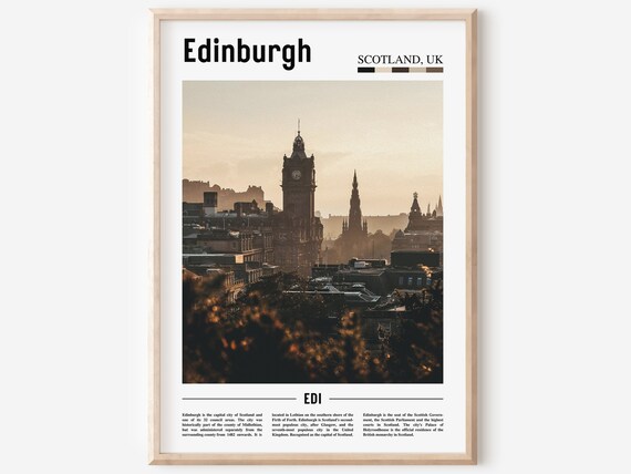 Edinburgh Scotland Dusk Skyline Clock Tower Hill View Travel Poster