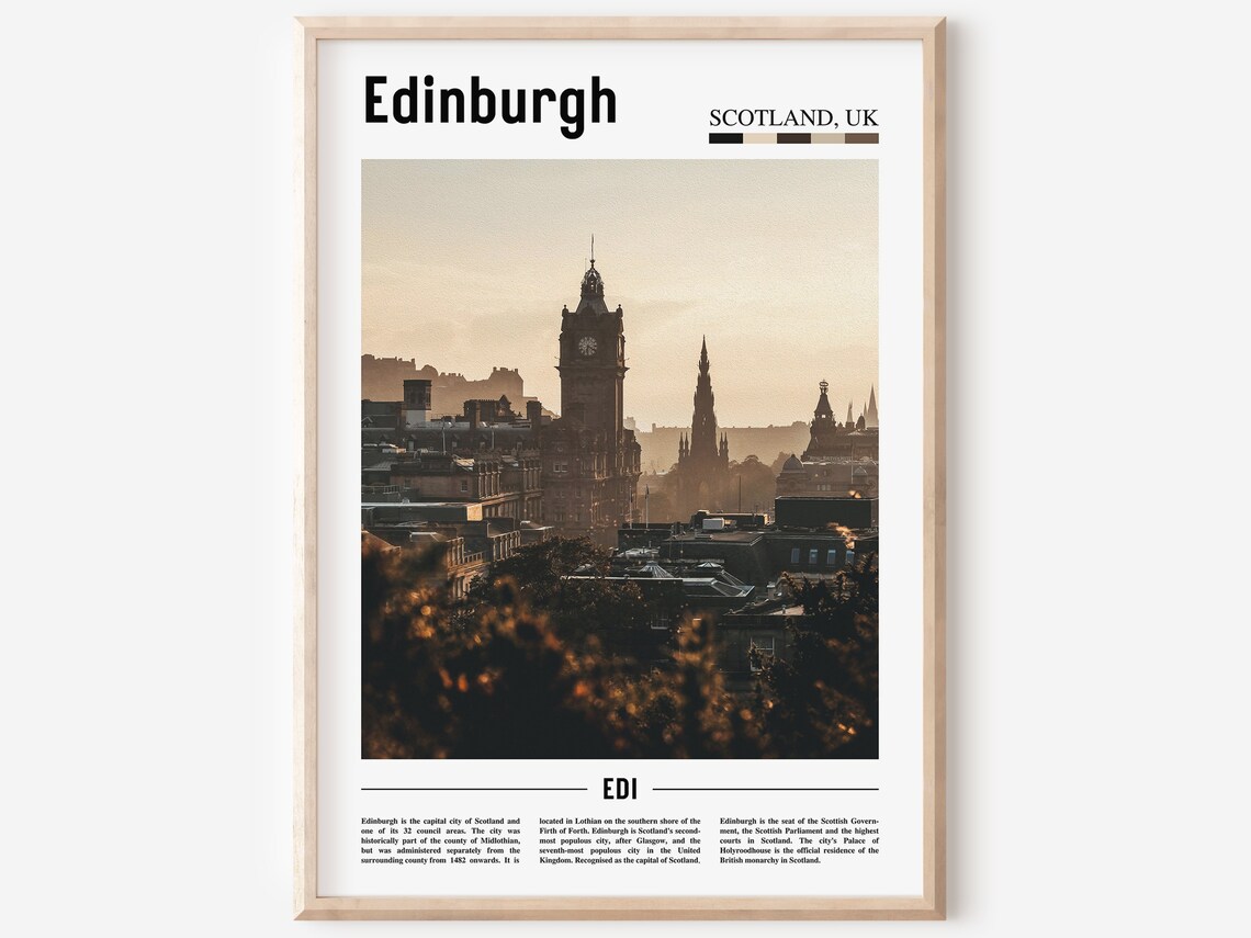 Edinburgh Poster Edinburgh Print Edinburgh Wall Art Minimal Travel Print Minimal City Poster Travel Destination Oil Painting Poster