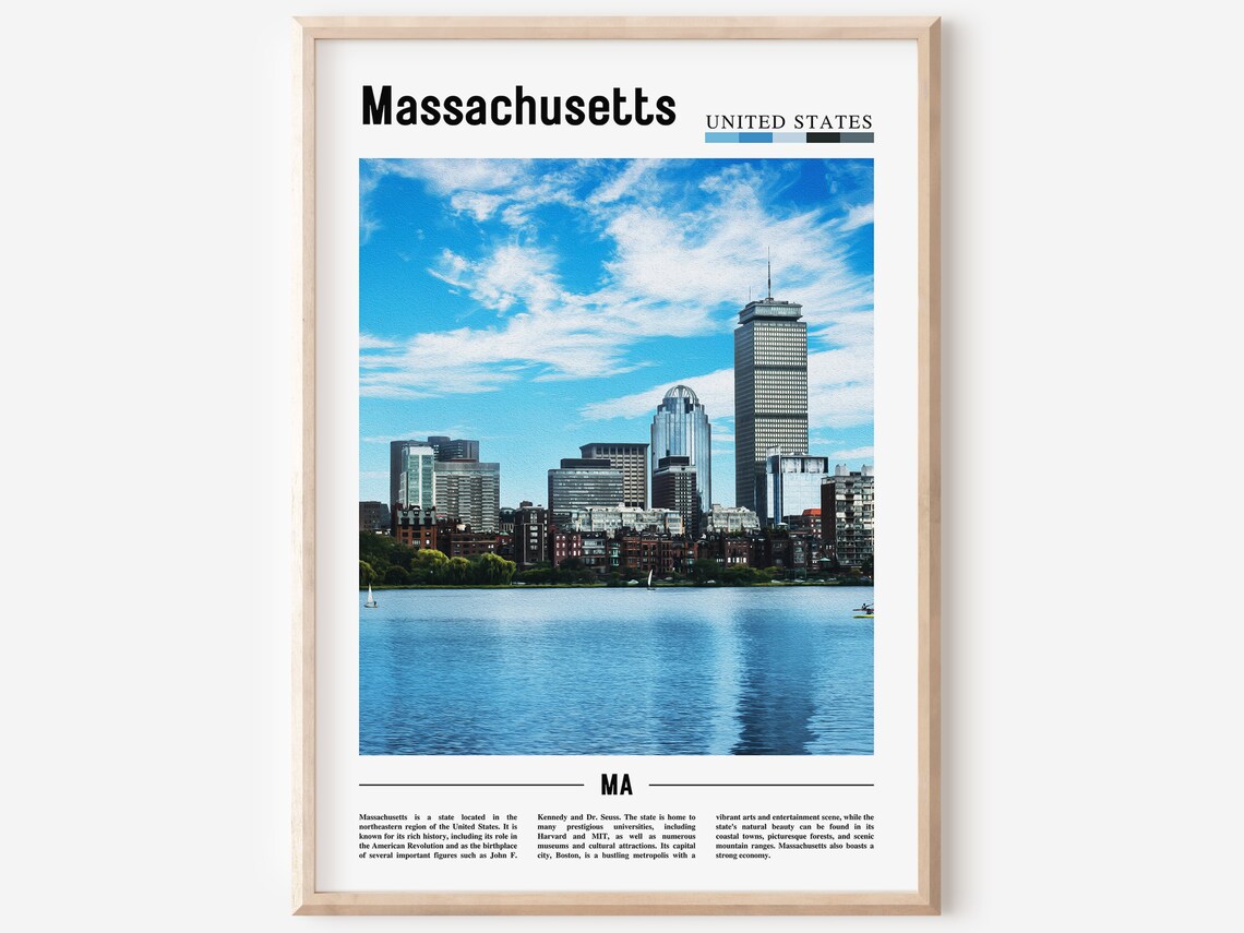Massachusetts Boston Skyline United States Color Travel Poster